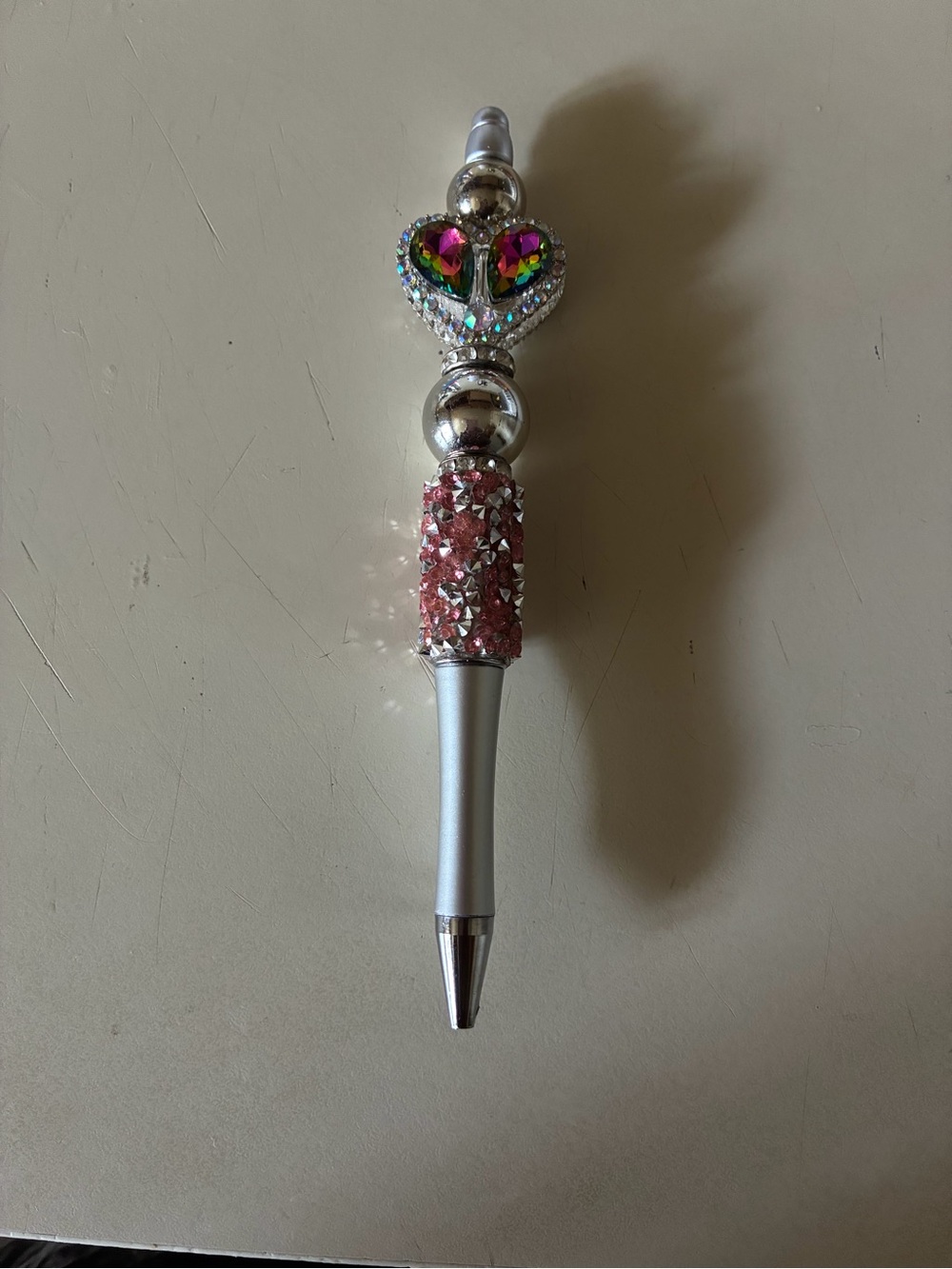 Rhinestone Heart Crystal Ballpoint Pen - Pink Accent